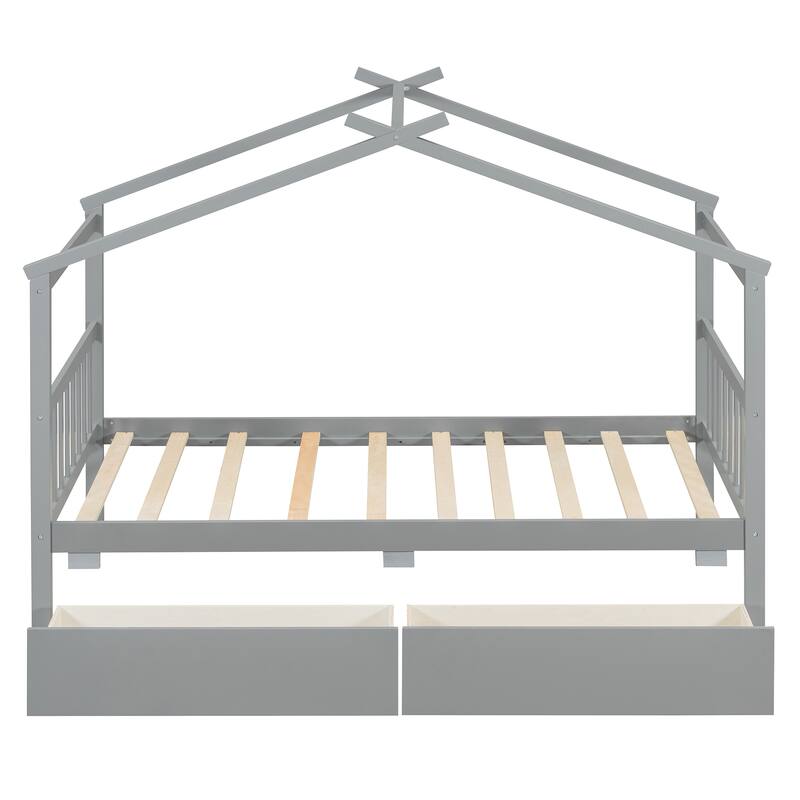 Platform Bed for Kids House Bed with Storage Drawers and Headboard