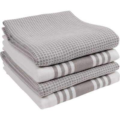 KAF Home Set of 4 Centerband and Waffle Kitchen Towels, 18"x28"