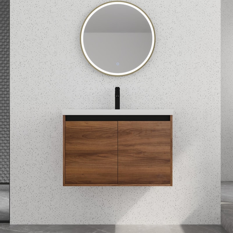 Bathroom Vanity With Sink In 16/20/24/30/36 Inch, Floating Bathroom Vanity With Soft Close Door - 30''W - Brown