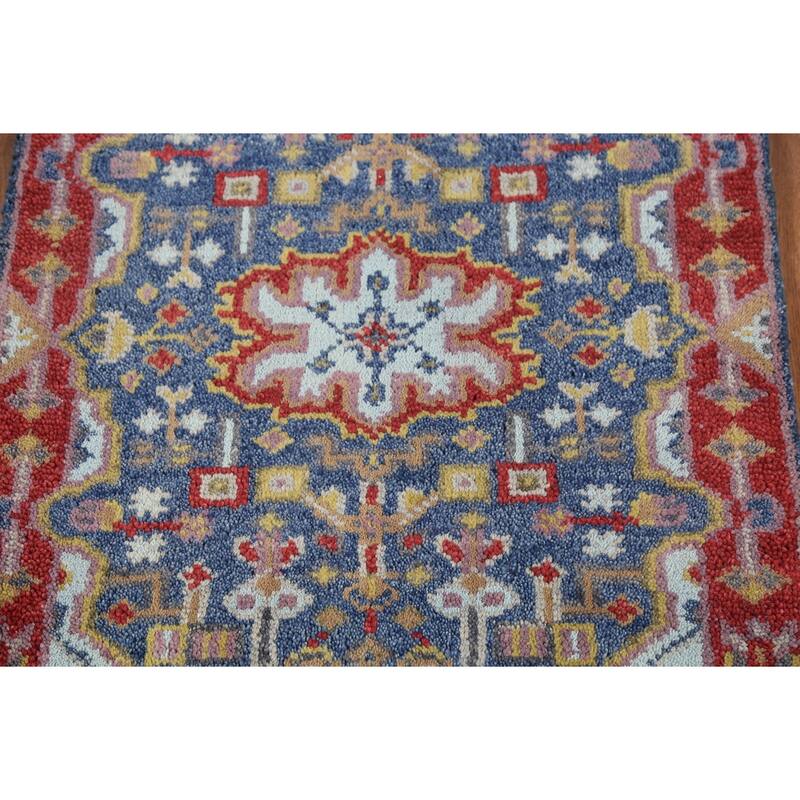 Blue Geometric Kazak Indian Accent Rug Hand-Knotted Wool Carpet - 2'0"x 3'0"