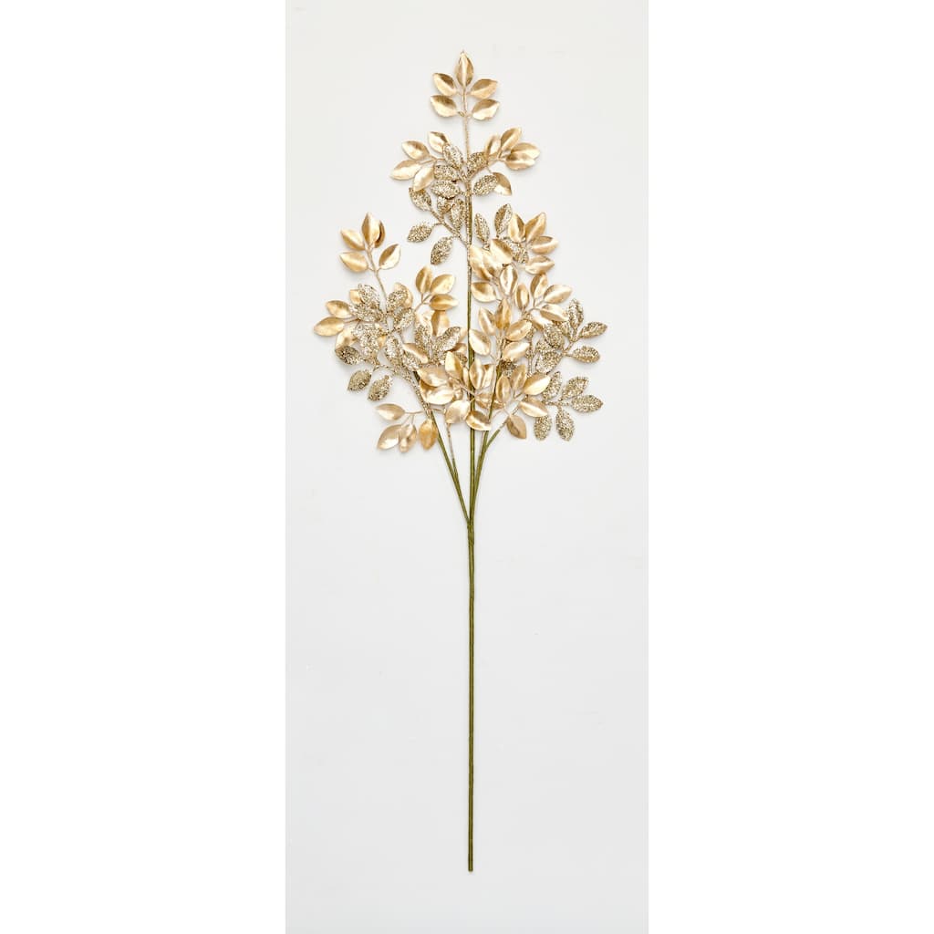 30" Glittered Leaves Spray, Gold, Set of 3 - Gold