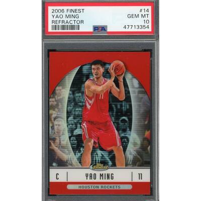 Yao Ming 2006 Topps Finest Refractor Basketball Card #14 Graded PSA 10 GEM MINT - 8'6" x 11'6"