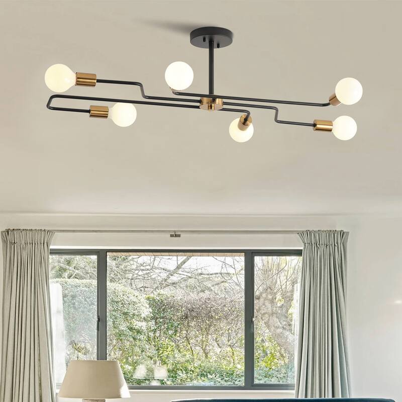 Modern 6-Light Sputnik Semi Flush Mount Ceiling Light Fixture for Dining Room Living Room