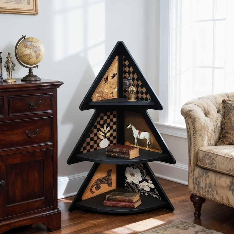 3-Tier Corner Shelf - Christmas Tree Shaped Accent Display Stand - 3 Tier