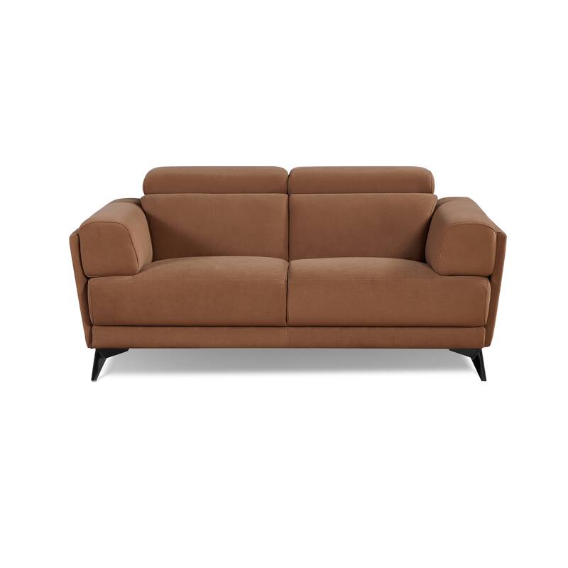 Contemporary Brown Living Room Loveseat with Adjustable Headrest