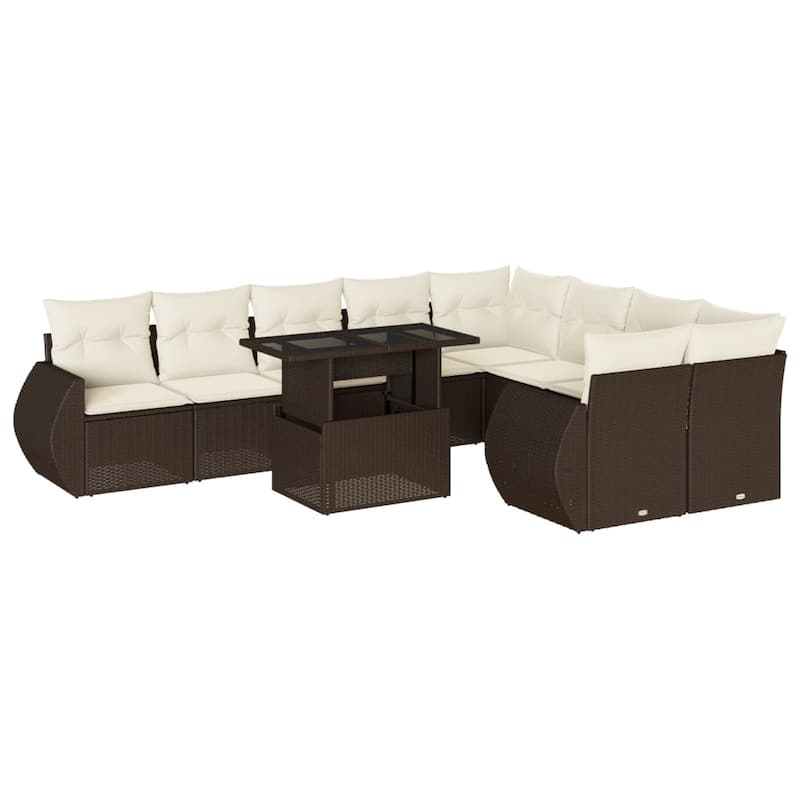 vidaXL Patio Sofa Set with Cushions Outdoor Furniture 10 Piece Poly Rattan