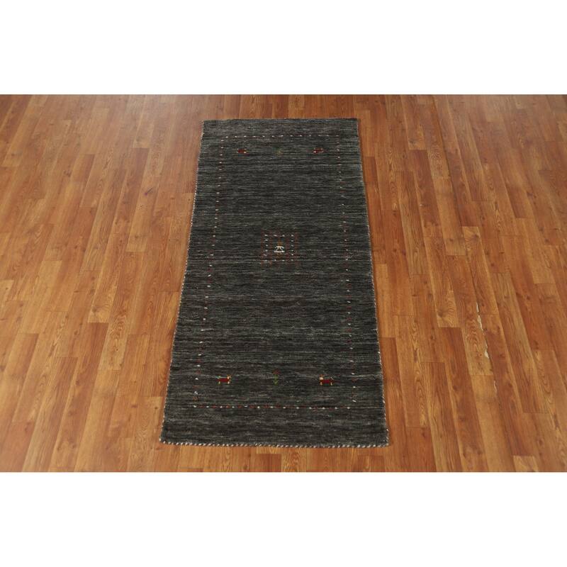 Oriental Grey Tribal Gabbeh Indian Rug Hand-Knotted Wool Carpet - 2'6" x 5'6"
