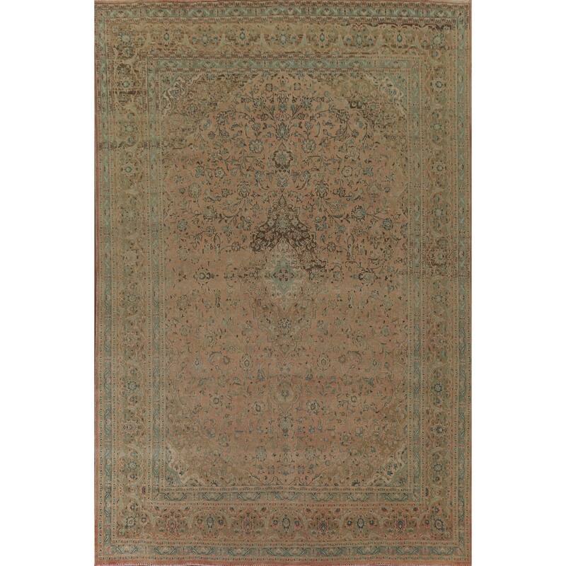 Hand Knotted Oriental 100% Wool Carpet Traditional Floral Peach Kashan Area Rug - 12' 5'' X 9' 5''
