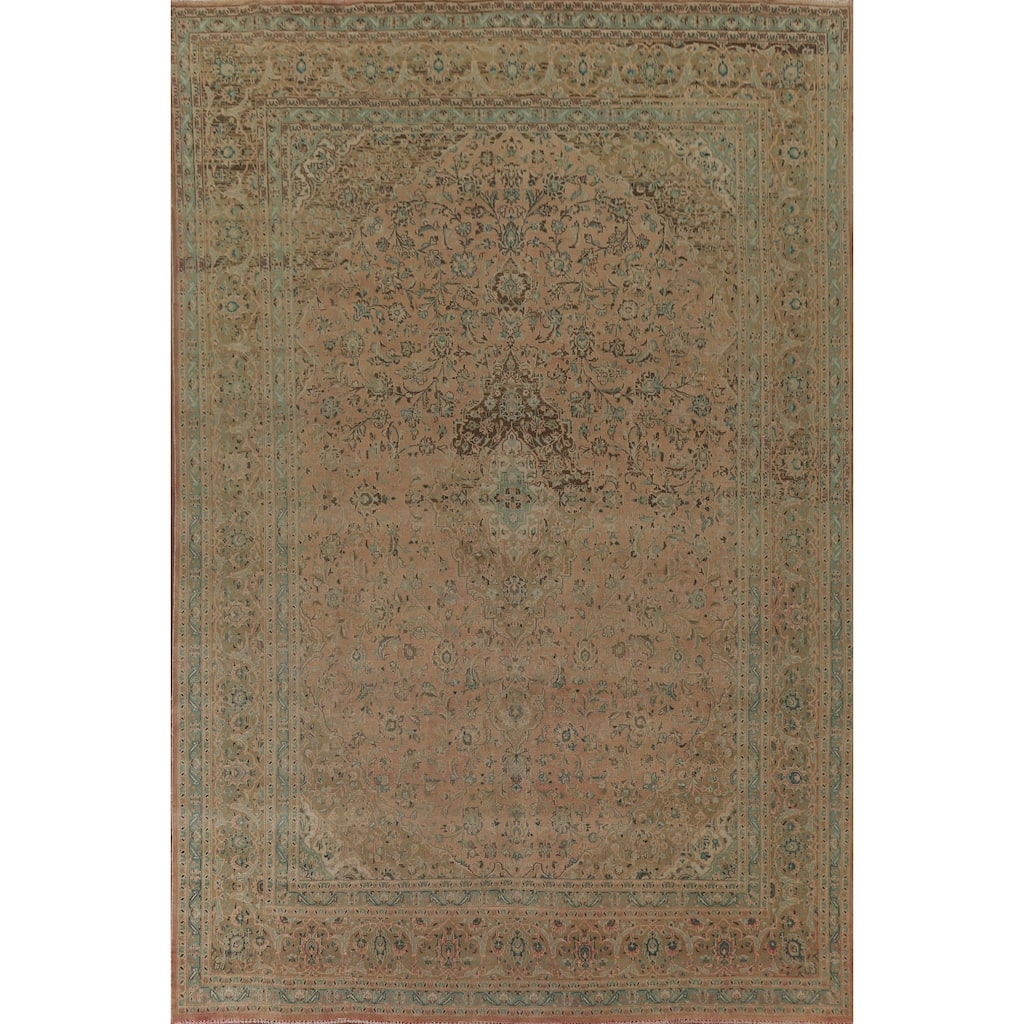 Hand Knotted Oriental 100% Wool Carpet Traditional Floral Peach Kashan Area Rug - 12' 5'' X 9' 5''