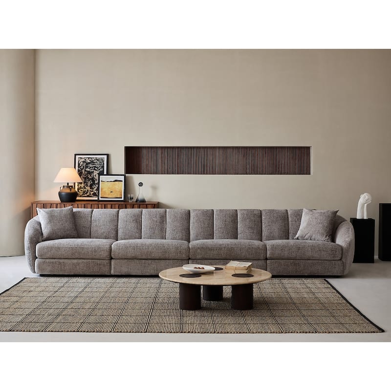 Slope Arm Chenille Fabric Rectangle Sectional Sofa Scallop Sofa - 4 Sests(Rectangle) - Dark Grey