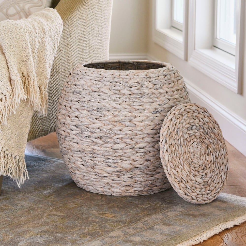 Household Essentials Handwoven Barrel Wicker Storage Basket Side Table - 17.0"L x 17.0"W x 19.0"H