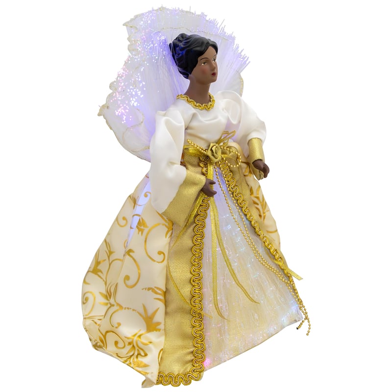 Lighted Fiber Optic African American Angel Christmas Tree Topper - 12" - Gold