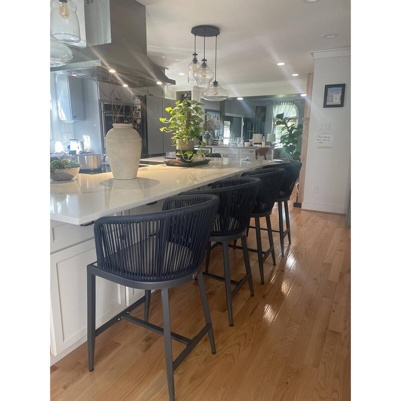 PURPLE LEAF Outdoor Bar Stools Chair Set of 2, All Weather Rattan and Aluminum Patio Bar Stool with Cushion