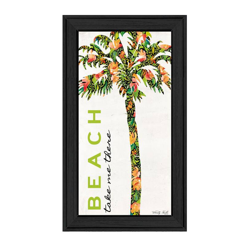 TrendyDecor4U Contemporary "Beach, Take Me There" Framed Print Wall Art - Charcoal