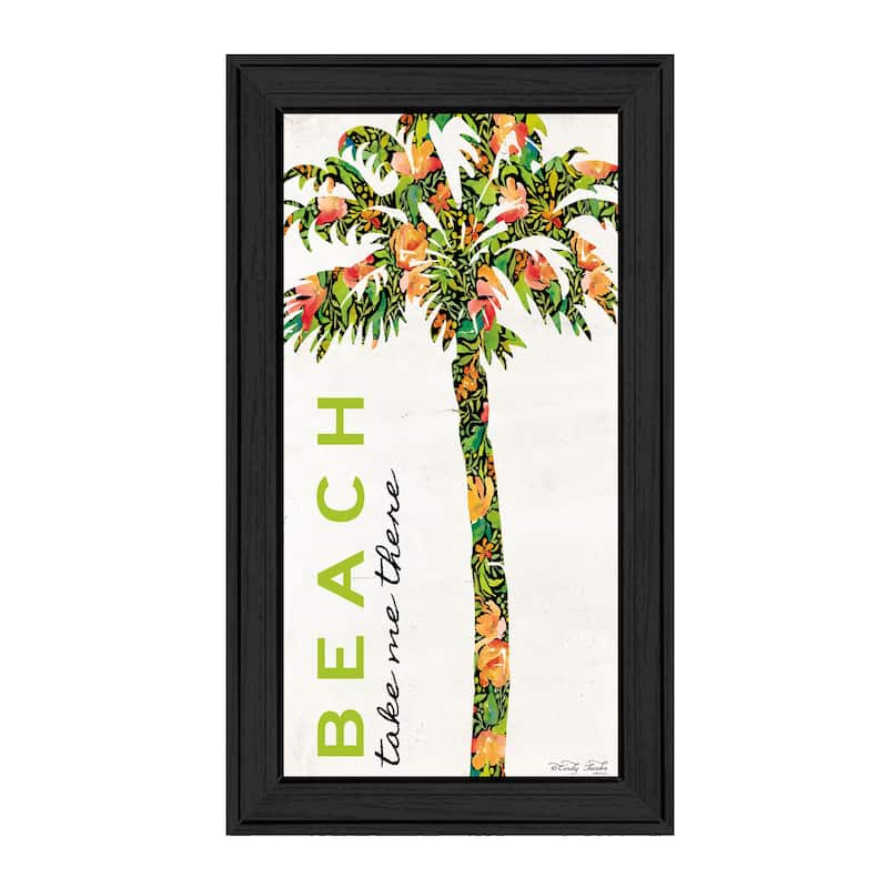 TrendyDecor4U Contemporary "Beach, Take Me There" Framed Print Wall Art - Charcoal