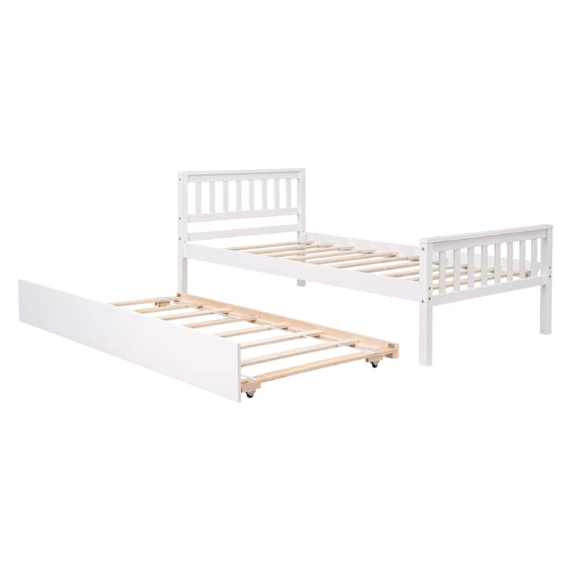 Grey Twin Size Platform Bed Frame with Twin Size Trundle, Headboard & Footboard Bunk Bed