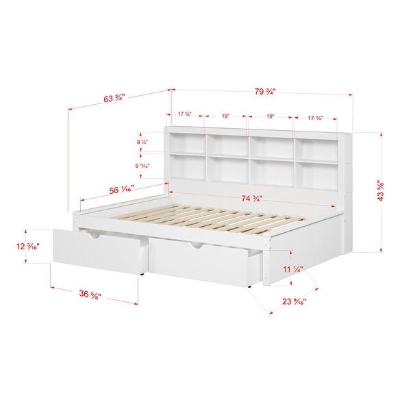 dimension image slide 2 of 3, Full Bookcase Daybed in White