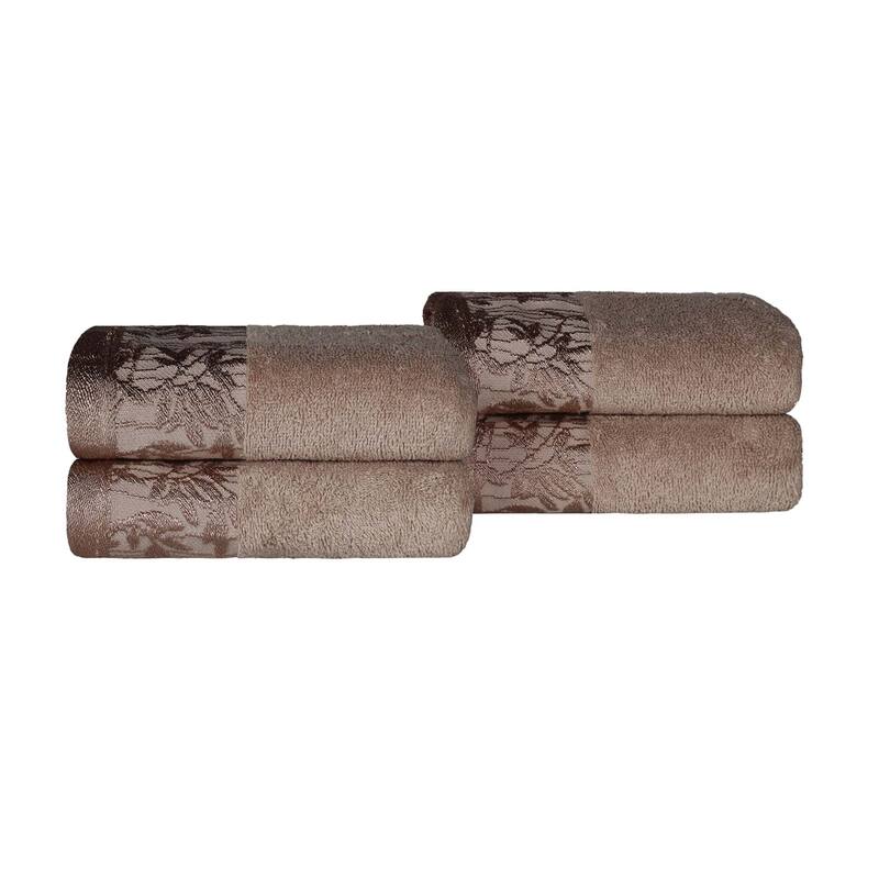Superior Wisteria Cotton Floral Jacquard Border Hand Towels, Set of 4