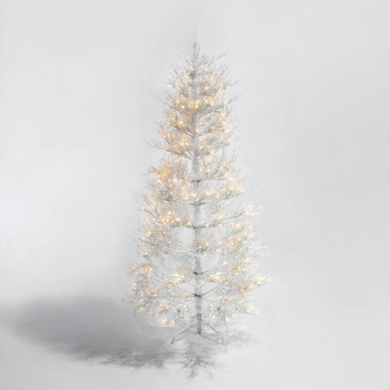 6 FT Artificial Christmas Tree with Snow Flocked Branch Tips and LED Lights, Holiday Decoration Tree for Home Party