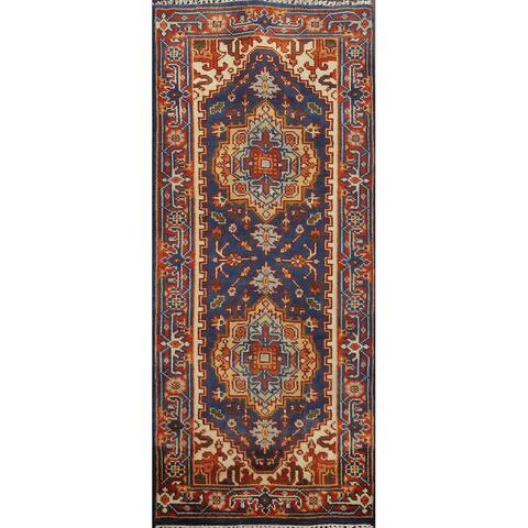 Geometric Heriz Serapi Runner Rug Hand-knotted Traditional Wool Carpet - 2'5" x 6'0"
