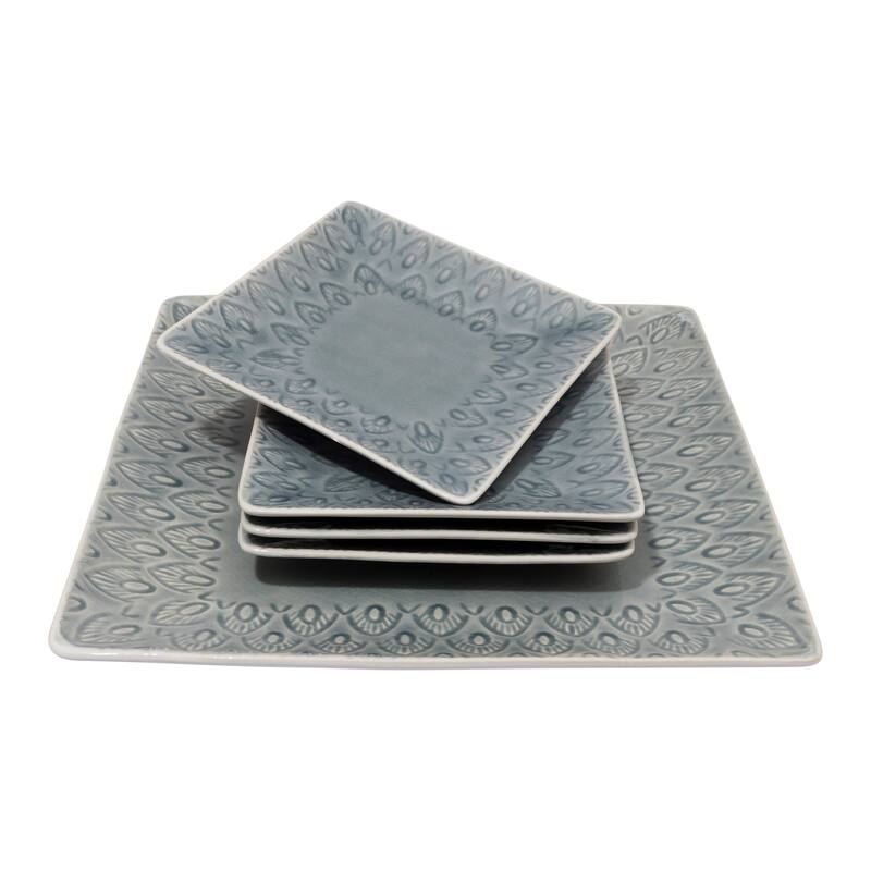 Euro Ceramica Peacock 5 Piece Square Serving Set in Grey - Grey - 5 Piece