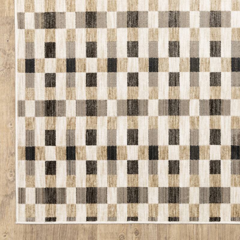 Hansel Geometric Blocks Black/ Golden Brown Area Rug