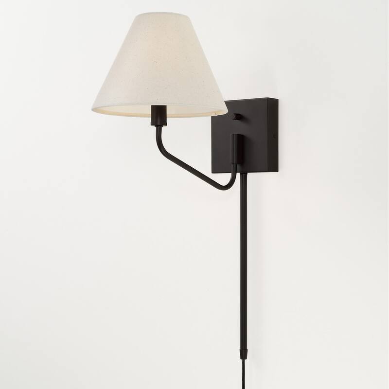 8.5" W x 10.25" H 1-Light Swivel Armed Sconce with Tapered Fabric Shade with Optional Plug-in and Cord Cover