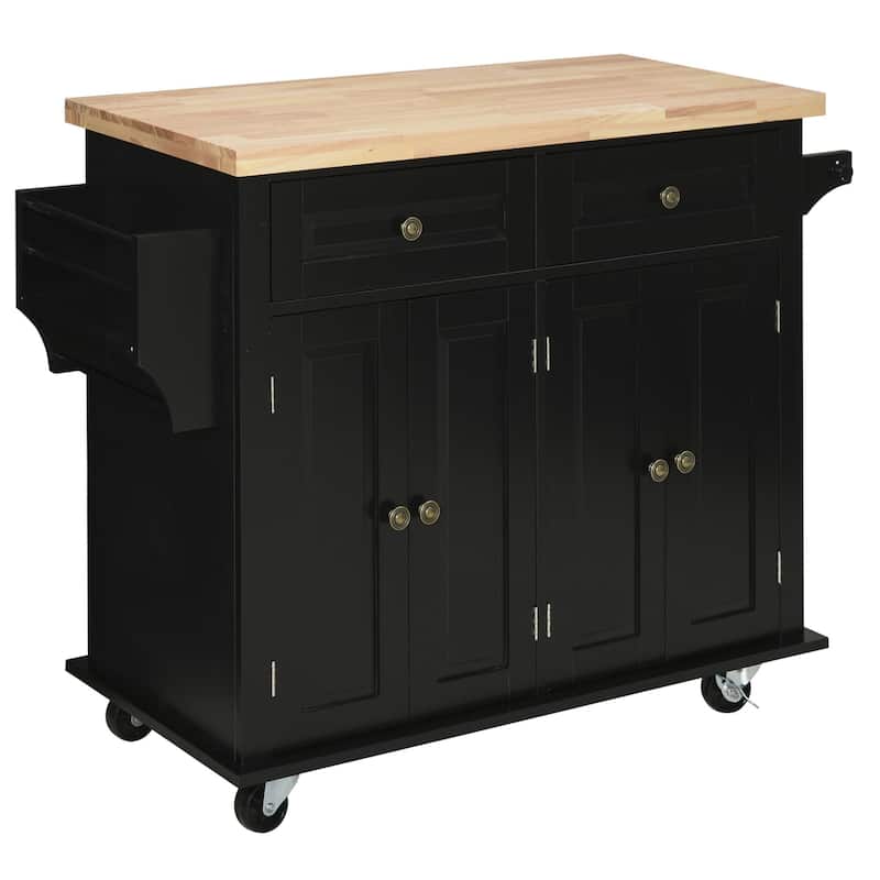 2024 NEW Modern Rolling Kitchen Island Cart with Spice Rack - Black