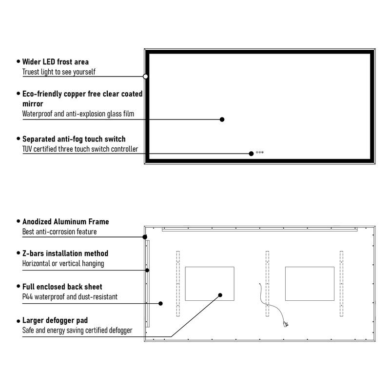 Wall Mounted Bathroom Heavy Duty Framed LED Mirror With bright light And And Memory Function