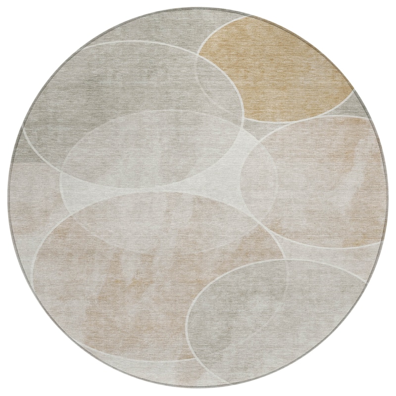 Machine Washable Indoor/ Outdoor Abstract Circles Chantille Rug