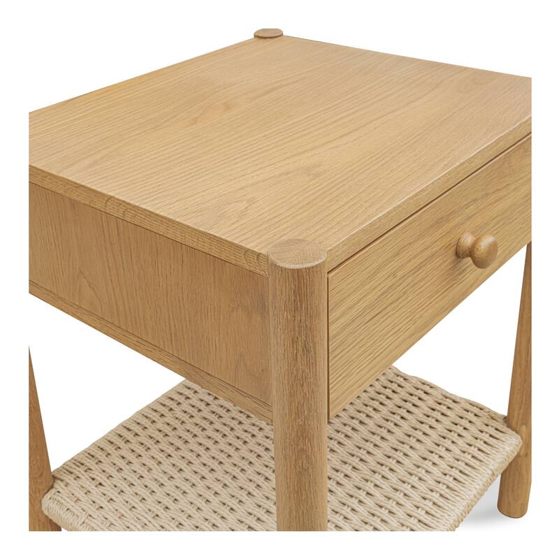 NADAAL STUDIOS Corlan Nightstand, Oak Frame with Paper Rope Shelf 1-Drawer Bedside Table, Brown