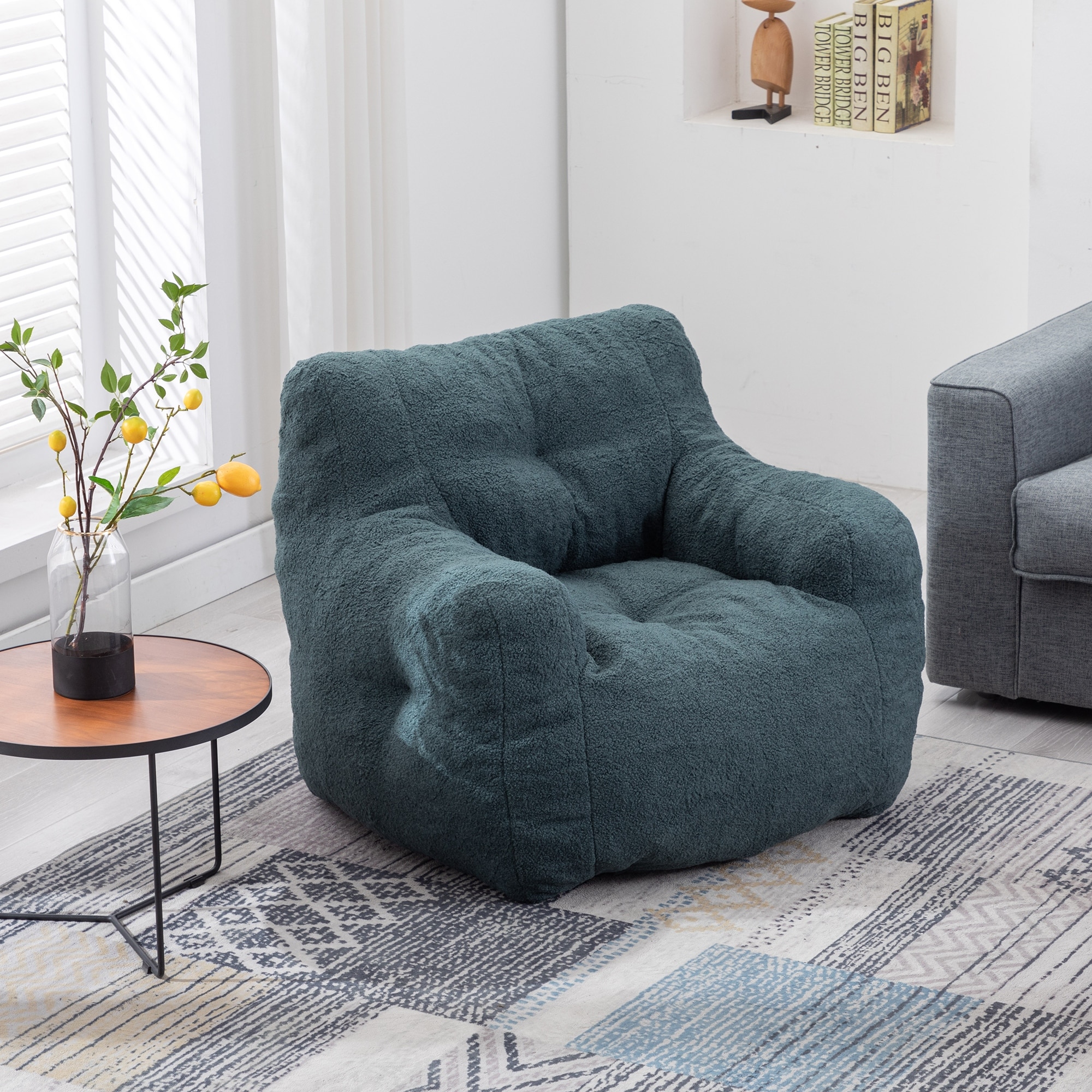 Soft Tufted Foam Bean Bag Chair With Teddy Fabric