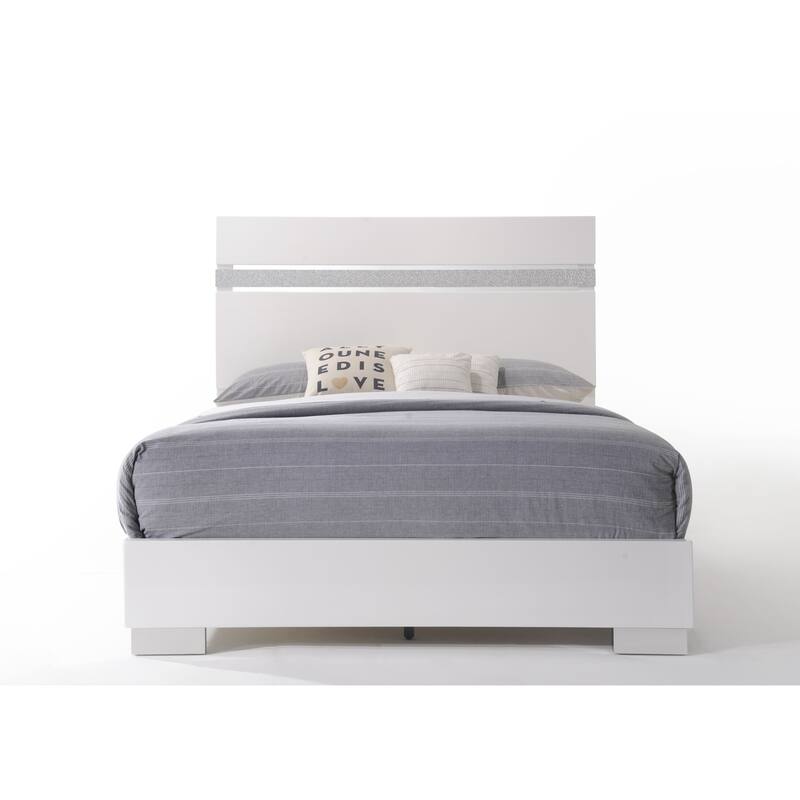 White High Gloss Queen Bed with Acrylic Headboard