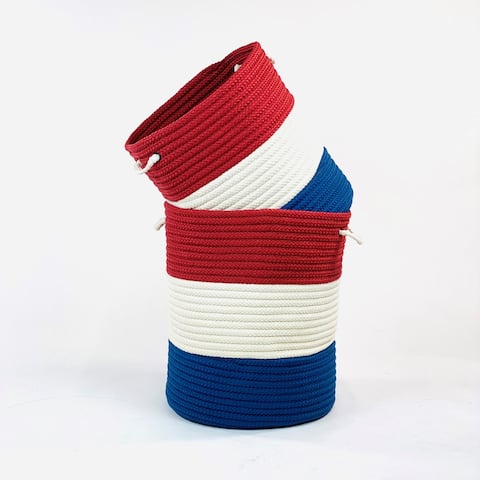 Red/White/Blue America Woven Hamper Basket for Patriotic Indoor/Outdoor Use
