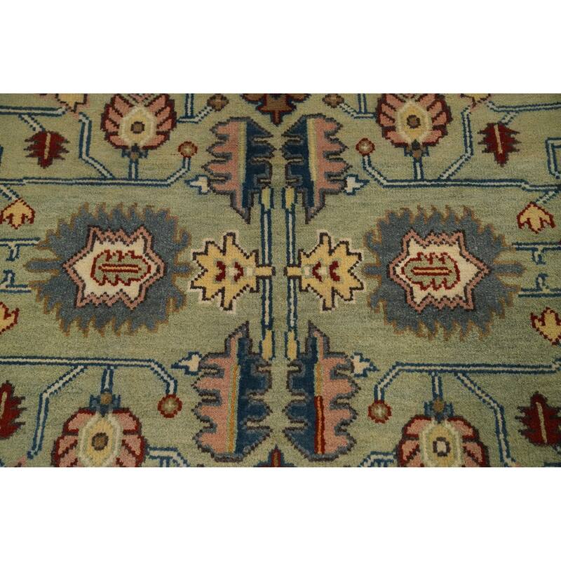 Hand-knotted Transitional Wool Carpet Green Oushak Rug Floral Oriental Area Rug - 19' 9'' X 7' 11''