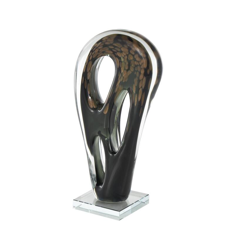 Glass Abstract Curved Cutout Decorative Sculpture with Gold Spotted Accents - Black - Roche River Decor