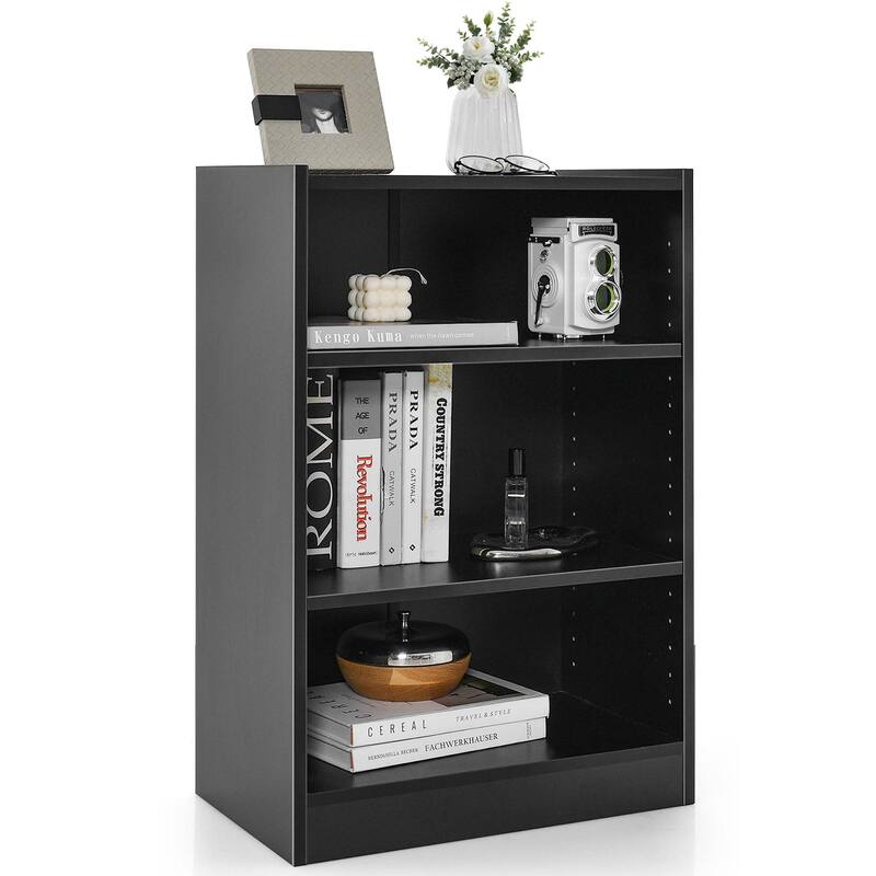 Costway 3-Tier Bookcase Open Multipurpose Display Rack Cabinet with - 19.5'' x 12'' x 29.5'' (L x W x H)