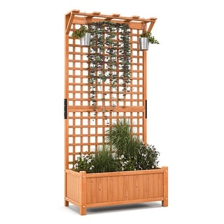 Gymax Wooden Planter Raised Garden Bed w/ Planter Box & Trellis Indoor