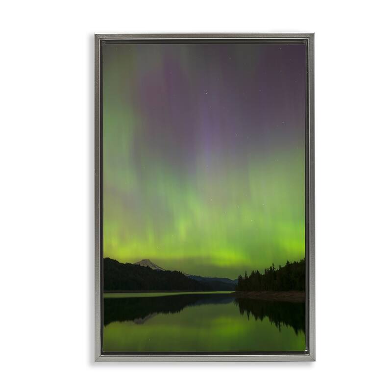 Stupell Green Aurora Landscape Framed Floater Canvas Wall Art Design By Nancy Crowell - 21 x 31 - Grey
