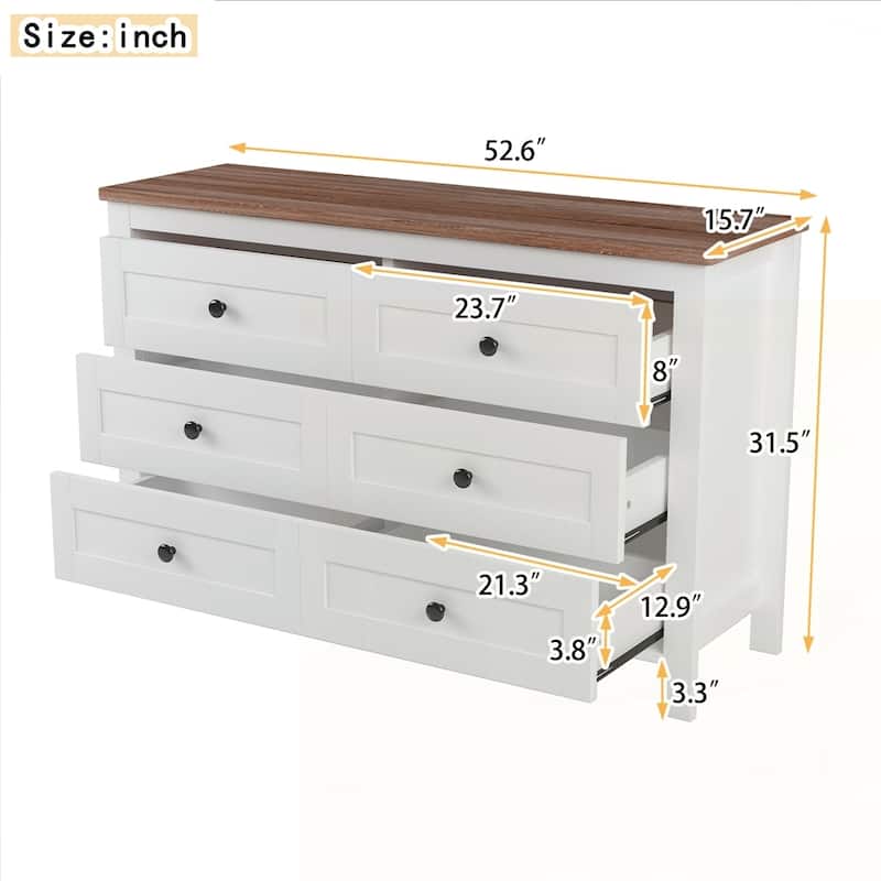 Farmhouse Style Wooden Dresser with 6 Drawer