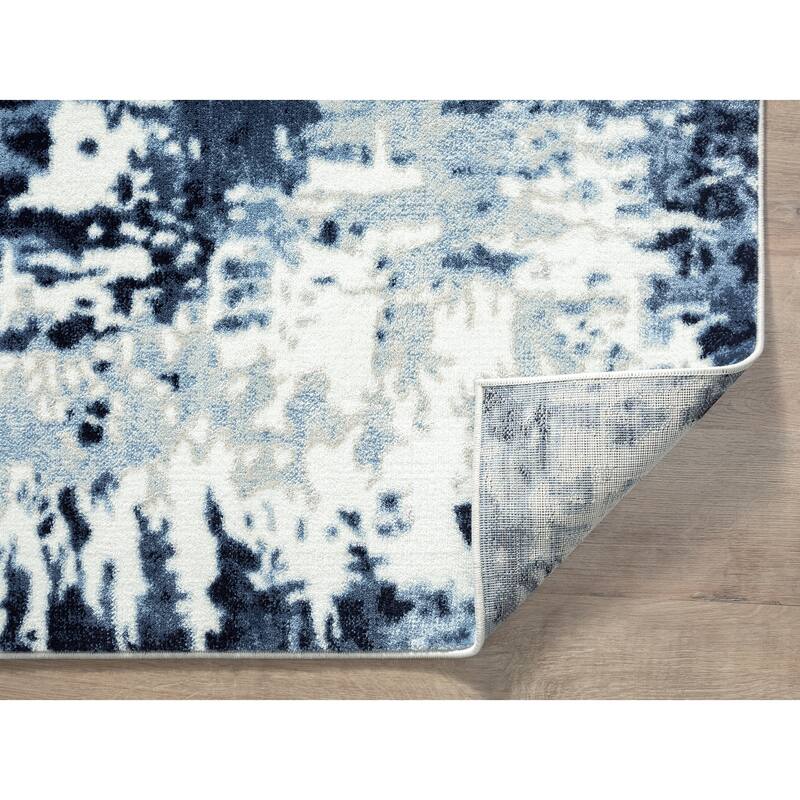 Abani Arto Contemporary Blue Distressed Indoor Indoor Area Rug