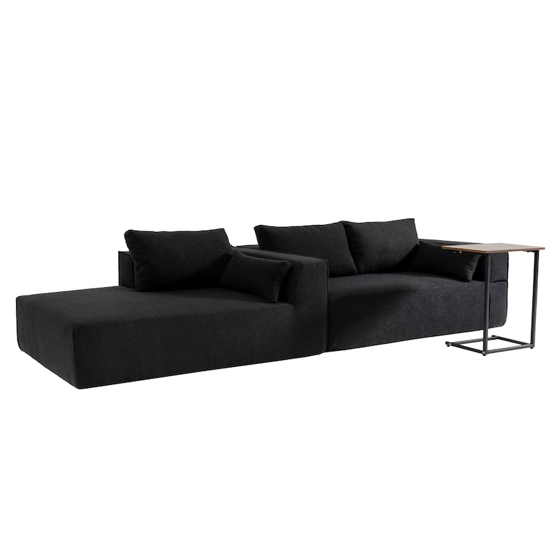 L Shaped Boucle Fabric Sectional Sofa w/ Chaise Lounge, Side Table, Pillows