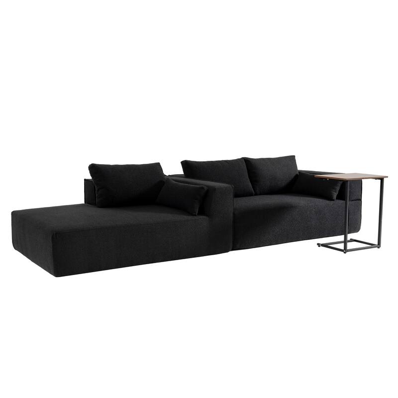 Modular Sectional Sofa with Side Table, Upholstered Cloud Sofa with L-Shaped Chaise Lounge, Full-Compressed Deep Seat Sofa