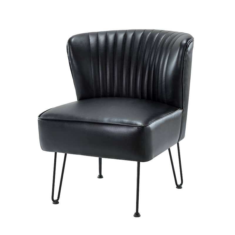 Donia Modern Faux Leather Wingback Armless Side Chair with Metal Legs by HULALA HOME