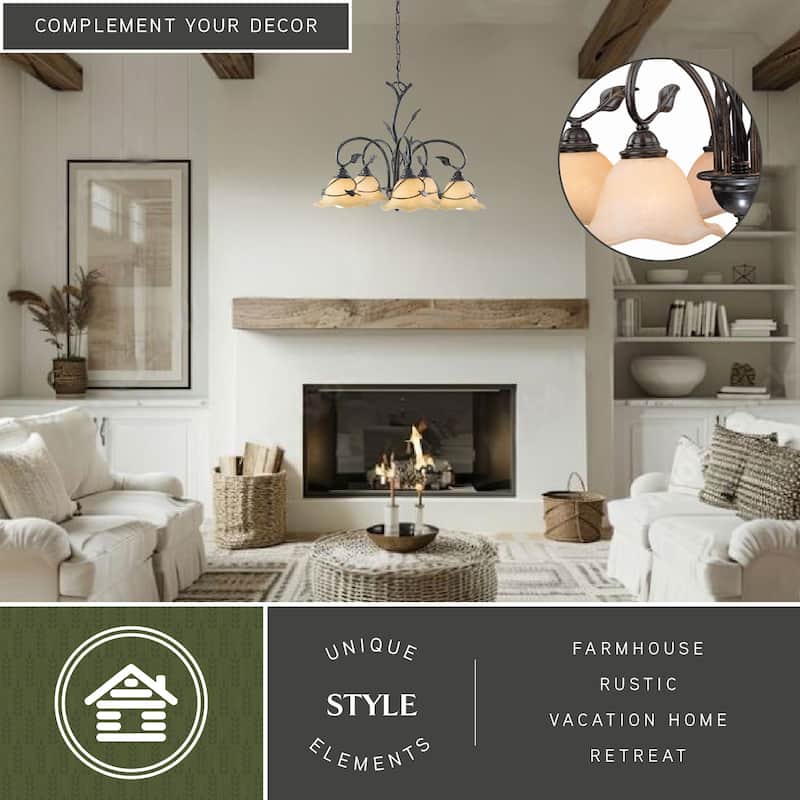 Vine 5 Light Black Rustic Chandelier - 25-in W x 22-in H x 25-in D
