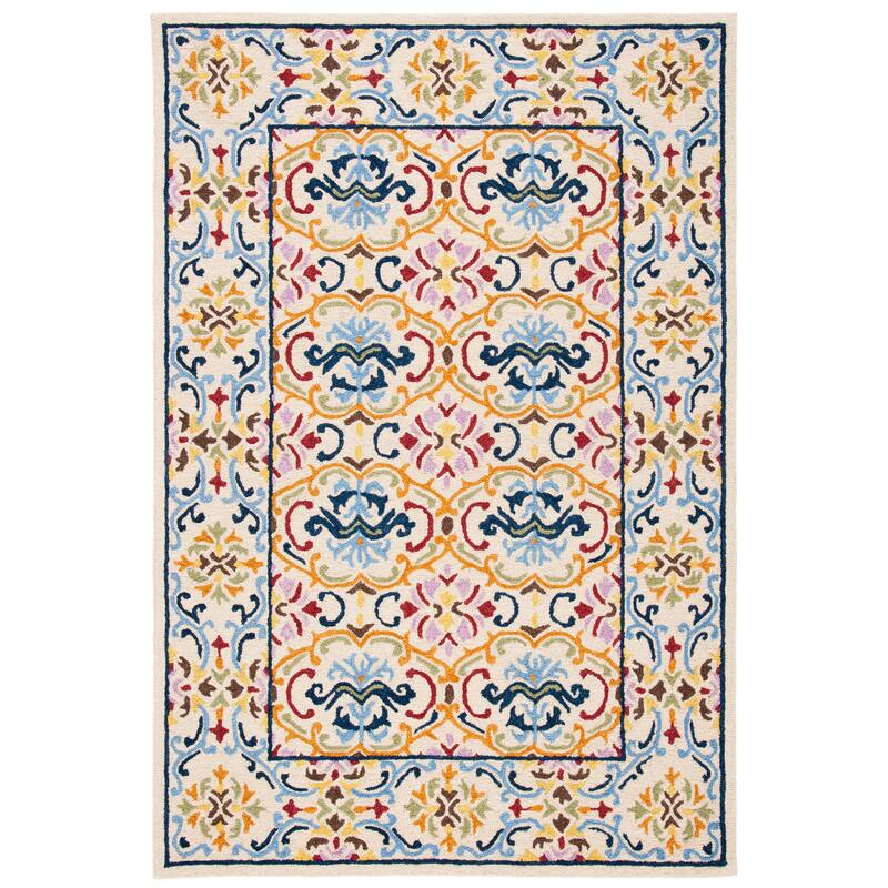 SAFAVIEH Handmade Micro-Loop Sinela Wool Rug - 5' Square - Beige/Blue