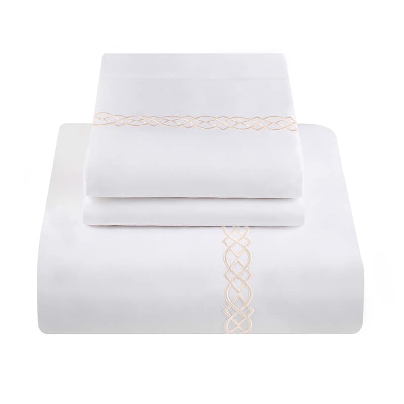 Superior Egyptian Cotton 1000 Thread Count Embroidered Scroll Duvet Cover Set