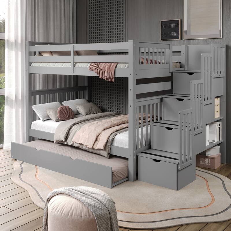 Taylor & Olive Trillium Full over Full Stairway Bunk Bed, Full Trundle