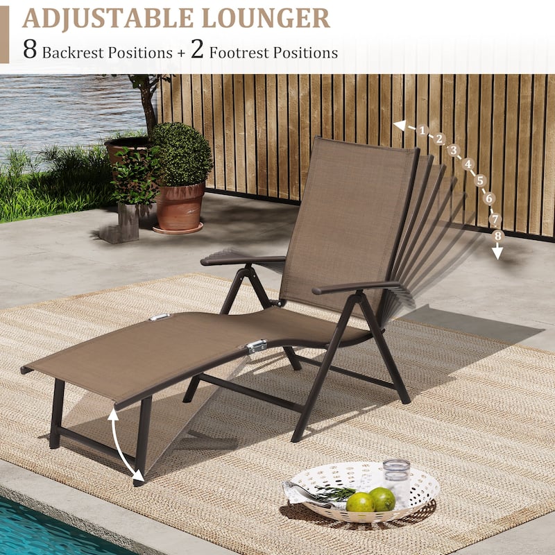 VredHom Outdoor Aluminum Portable Folding Chaise Lounge Chair - 70" L x 20" W x 14" H