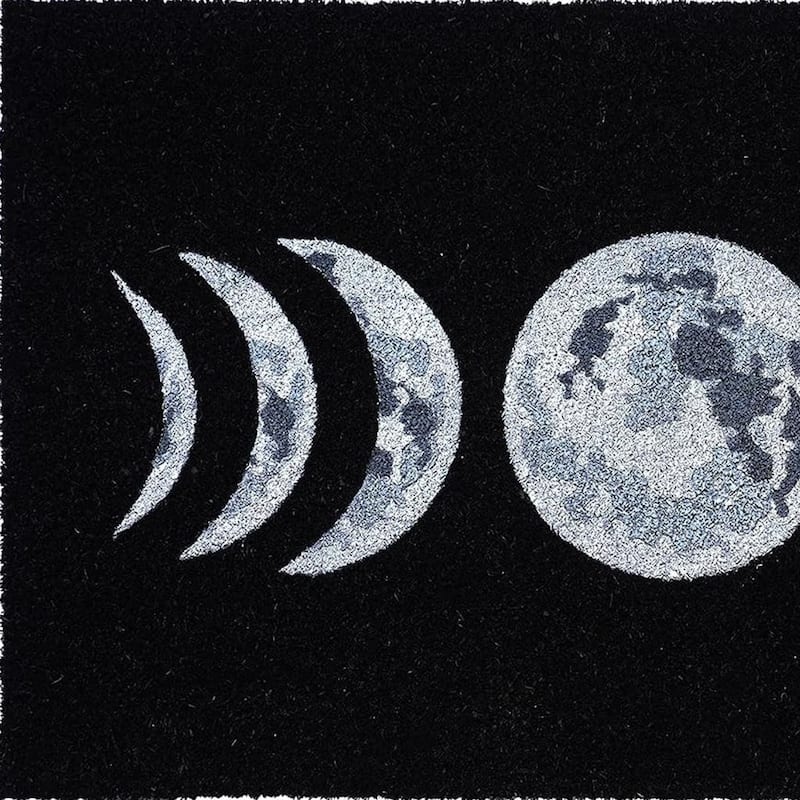 HomeRoots 17" X 29" Black And White Phases Of The Moon Outdoor Coir Door Mat - 17.00' X '29.00